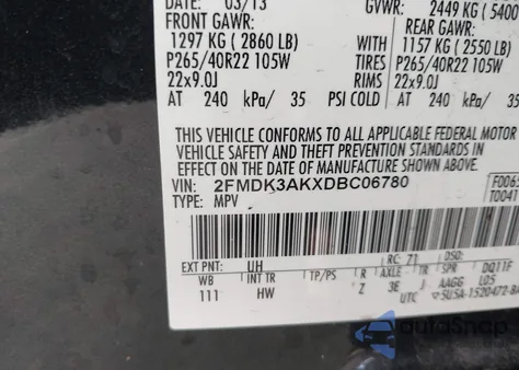 2013 Ford Edge Sport z USA, uszkodzony, nr VIN 2FMDK3AKXDBC06780